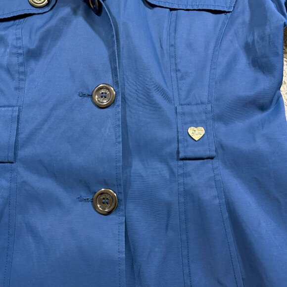 Guess Womens Blue Iridescent Button Trench Coat Luxury Old Money Preppy City M - Picture 4 of 8